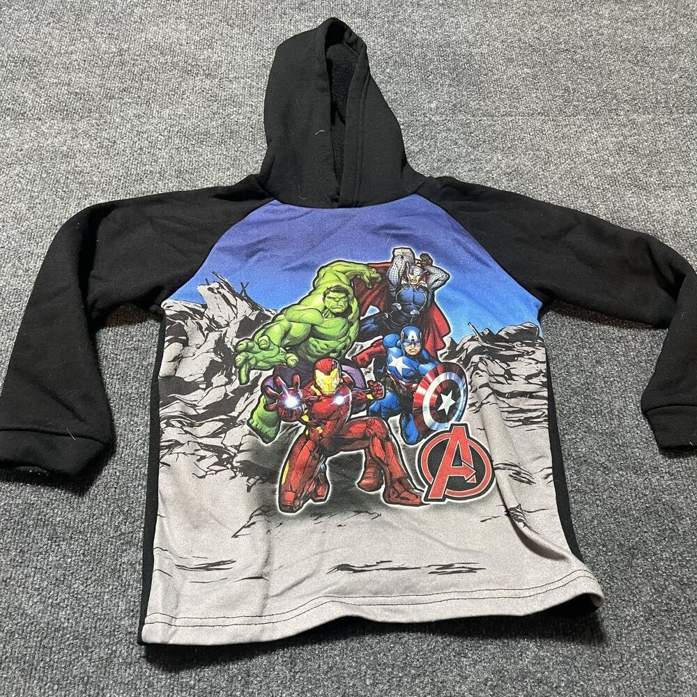 Marvel Avengers Hoodie Sweatshirt Boys 8 Black Hulk Iron Man Captain America